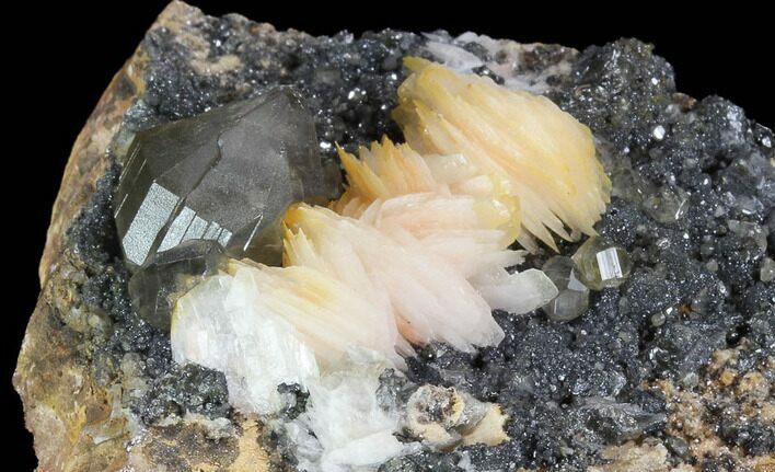 Cerussite Crystals with Bladed Barite on Galena - Morocco #98724